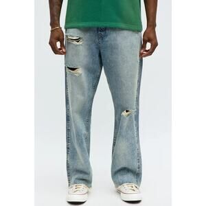 Fashion Nova Mens Baggy Be Conscious Distressed Light Blue Denim Size 30 NEW